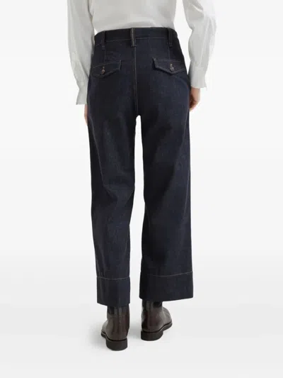 Brunello Cucinelli Women Denim Sartorial Square Trousers With Monili In Multi