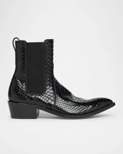 Tom Ford Shiny Python Stamped Leather Chelsea Boots In Multi