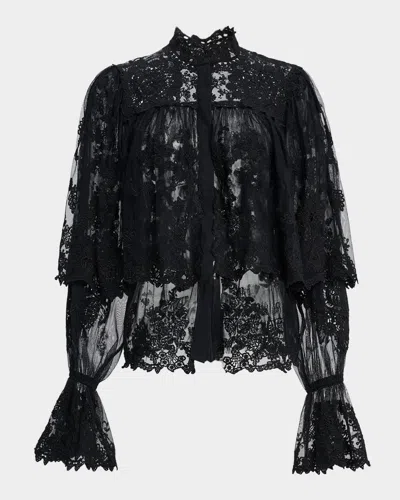 Kobi Halperin Kaylor Layered Embroidered Mesh Blouse In Black