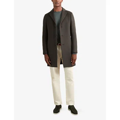 Reiss Mens Gable Single-breasted Wool-blend Overcoat Dark Khaki Green In Green