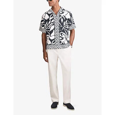 Reiss Mens Beattie Floral-print Woven Shirt Navy White In Multi