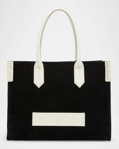 Balmain B-army Leather-trim Tote Bag In Suede In Black