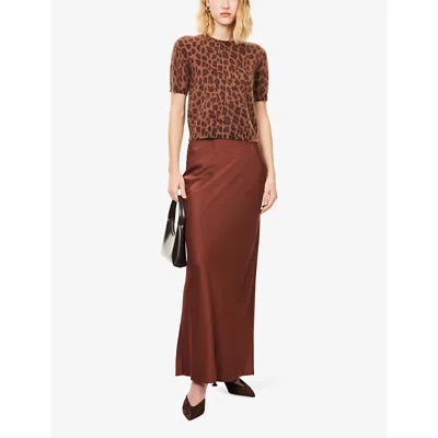 Me And Em And Em Womens Leopard Slim-fit Wool And Cashmere T-shirt Cocoa Brown Multi In Brown
