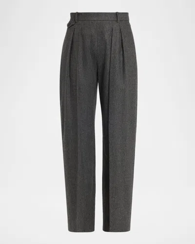 Khaite August Pleated Wool Straight-leg Pants In Gray