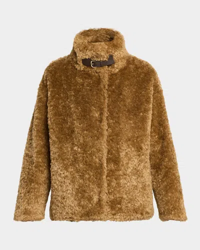 Herno Cape In Curly Alternative Fur In Brown