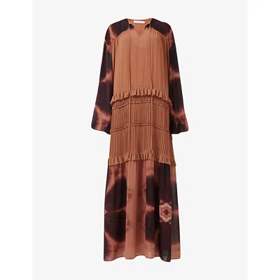 Leem Womens Printed Woven Maxi Kaftan Brown In Brown