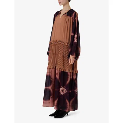 Leem Womens Printed Woven Maxi Kaftan Brown In Brown