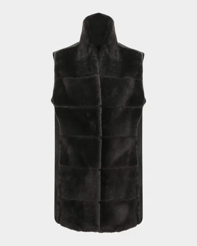 Gorski Reversible Shearling Lamb Vest With Cashmere-blend Back In Black
