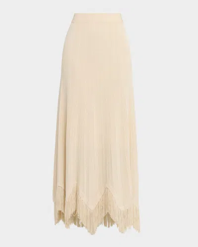 Misook X Lani Lynn Scalloped Fringe-hem Knit Maxi Skirt In Neutral