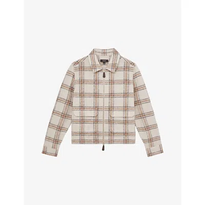 Reiss Mens Varena Checked Regular-fit Wool-blend Overshirt Stone In Multi