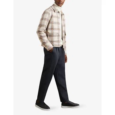 Reiss Mens Varena Checked Regular-fit Wool-blend Overshirt Stone In Multi