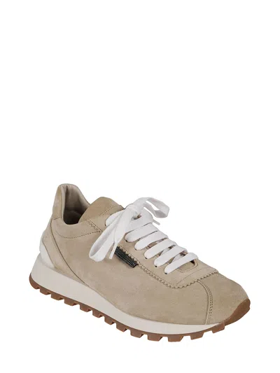 Brunello Cucinelli Suede Sneakers With Textured Platform Sole In Multi