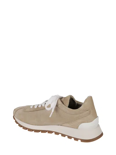 Brunello Cucinelli Suede Sneakers With Textured Platform Sole In Multi