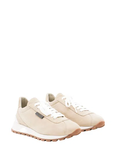 Brunello Cucinelli Suede Sneakers With Textured Platform Sole In Multi