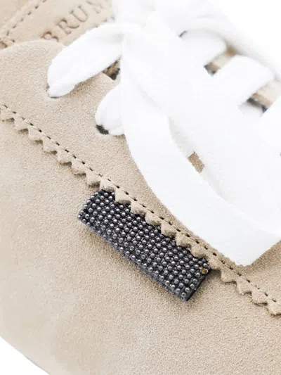 Brunello Cucinelli Suede Sneakers With Textured Platform Sole In Multi