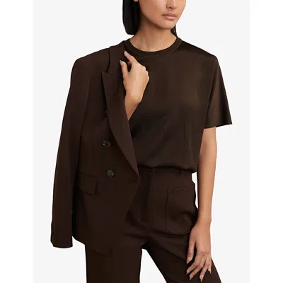 Reiss Womens Chocolate Brown Lena Short-sleeve Silk Top