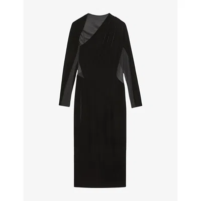 Reiss Women's Velvet Sheer-panel Cut-out Midi Dress In Black