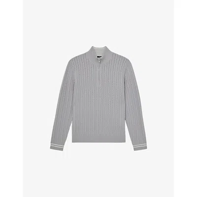 Reiss Mens Tuscano Half-zip Cable-knit Jumper Airforce Blue In Gray