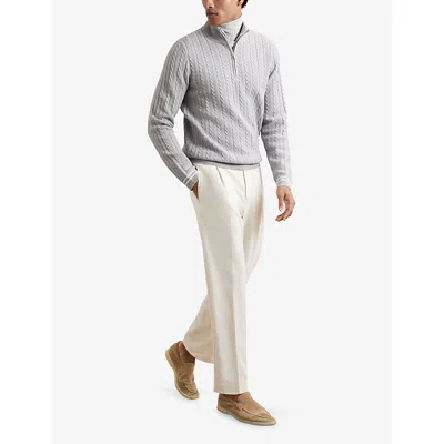 Reiss Mens Tuscano Half-zip Cable-knit Jumper Airforce Blue In Gray