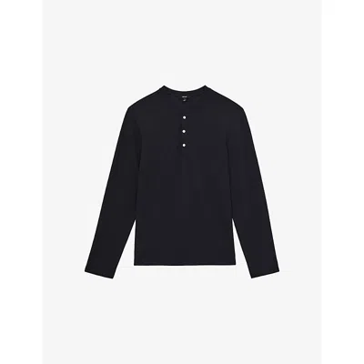Reiss Mens Carmello Grandad-collar Stretch-jersey Henley Shirt Navy In Blue