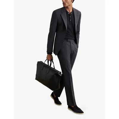 Reiss Mens Carmello Grandad-collar Stretch-jersey Henley Shirt Navy In Blue