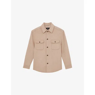 Reiss Mens Oatmeal Brown Liam Patch-pocket Wool-blend Overshirt In Brown