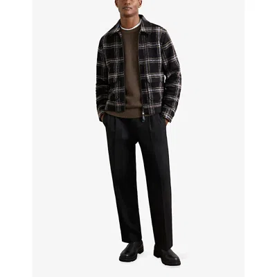 Reiss Varena Long Sleeved Zip Through Twin Pocket Check Overshirt In Blue