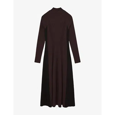 Reiss Womens Plum Purple Black Zaya Mock-neck Stretch-knit Midi Dress In Black