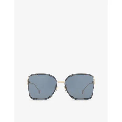 Gucci Womens Gold Gg1713sa Rectangle-frame Metal Sunglasses In Blue