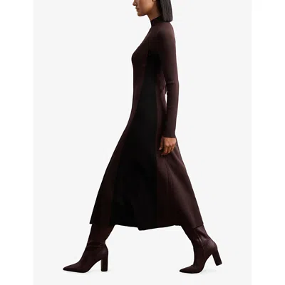 Reiss Womens Plum Purple Black Zaya Mock-neck Stretch-knit Midi Dress In Black
