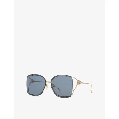 Gucci Womens Gold Gg1713sa Rectangle-frame Metal Sunglasses In Blue