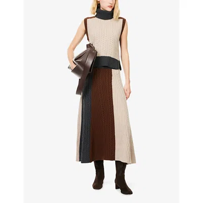 Me And Em And Em Womens Hazelnut Melange Mul Cable-knit Flared Wool And Cashmere Maxi Skirt In Multi