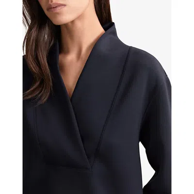 Reiss Womens Annabel Shawl-neck Long-sleeve Jersey Top Navy In Blue