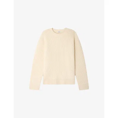 Sandro Mens Off White Honeycomb-stitch Crewneck Wool Jumper In Multi