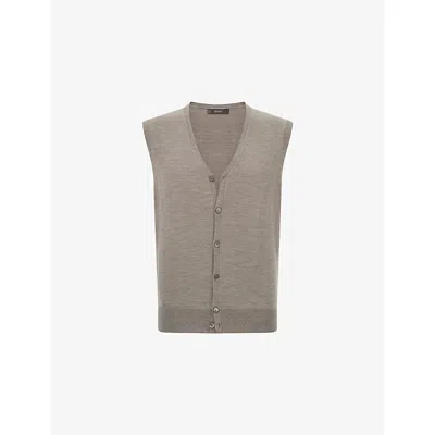 Boggi Milano Ens V-neck Knitted Merino-wool Waistcoat Taupe In Multi
