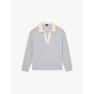 Reiss Mens Grey Marl White Hoyle Open-collar Jersey Polo Shirt Xs In Multi