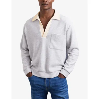 Reiss Mens Grey Marl White Hoyle Open-collar Jersey Polo Shirt Xs In Multi