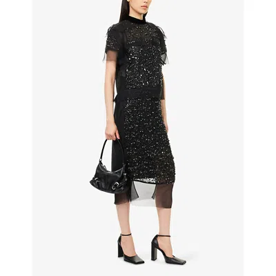 Sacai Womens Black Sequin-embellished Layered Midi Skirt In Black