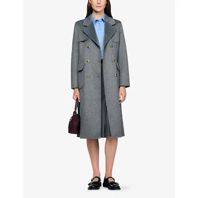 Sandro Womens Grey Double-breasted Tie-belt Wool-blend Coat In Gray