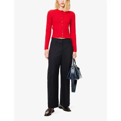 Me And Em And Em Womens True Scarlet Red Waisted Regular-fit Cashmere Cardigan In Multi