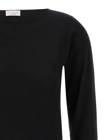 Brunello Cucinelli Boat Neck Cashmere & Lurex Knit Sweater In Black