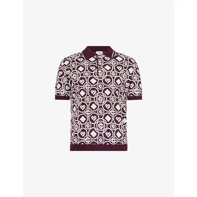 Casablanca Mens Aubergine Embroidered-logo Monogram Cotton Polo Shirt In Brown