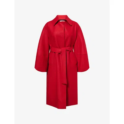 Harris Wharf London Belted Wool Coat In Red