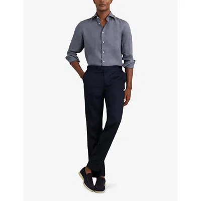 Reiss Mens Airforce Blue Ruban Slim-fit Long-sleeve Linen Shirt In Animal Print