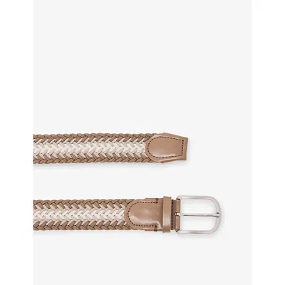 Reiss Mens Taupe Brown Off White Ellis Woven Belt In Brown