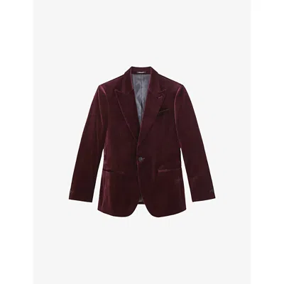 Reiss Mens Bordeaux Apsara Peak-lapel Single-breasted Stretch-velvet Blazer In Burgundy