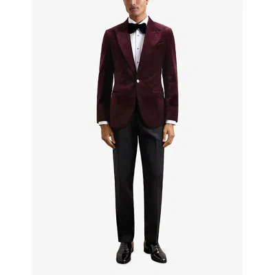 Reiss Mens Bordeaux Apsara Peak-lapel Single-breasted Stretch-velvet Blazer In Burgundy
