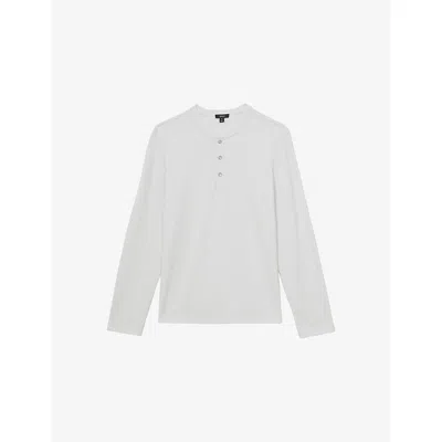 Reiss Mens White Carmello Grandad-collar Stretch-jersey Henley Shirt In White