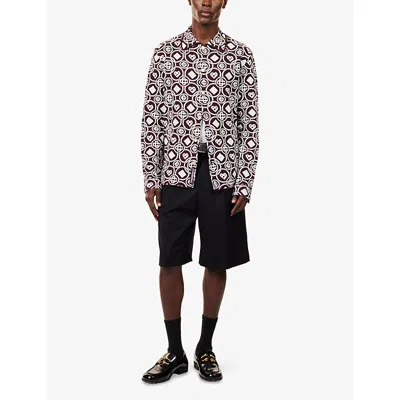 Casablanca Mens Aubergine Spread-collar Monogram Cotton-knit Shirt In Burgundy