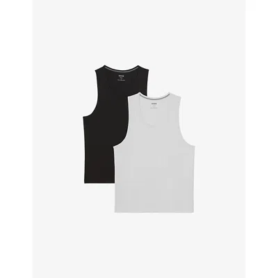 Reiss Mens White Black Monty Set Of Two Stretch Jersey Vests In Multi